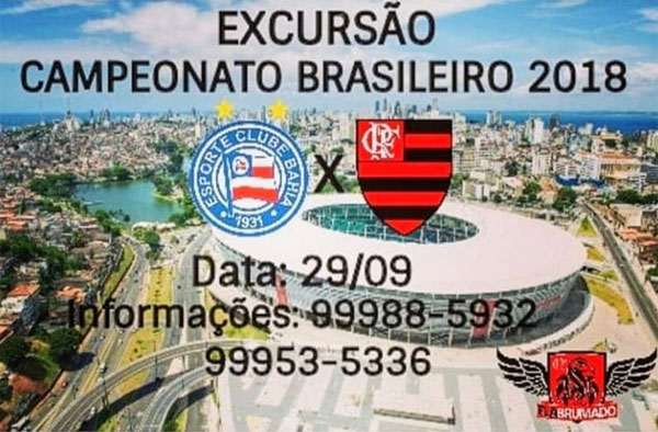 FLABRUMADO realizará excursão para jogo entre Flamengo e Bahia, em Salvador