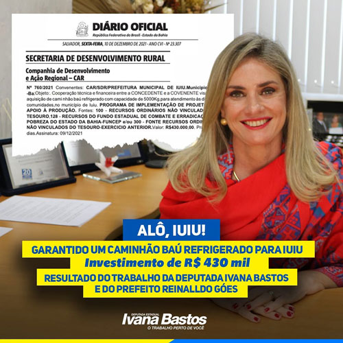Liberado caminhão baú refrigerado para fomento das atividades agrícolas em Iuiu