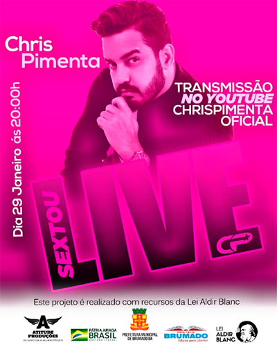 Nesta sexta (29) tem live com Chris Pimenta 
