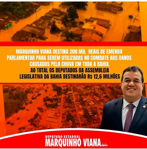Deputado Marquinho Viana destina R$200 mil de Emenda Parlamentar para combate aos danos causados pelas chuvas