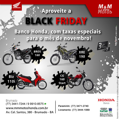 M & M Motos: Aproveite o black friday, adquira já a sua Honda!