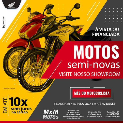  M & M Motos: adquira sua moto semi-nova, à vista ou financiada