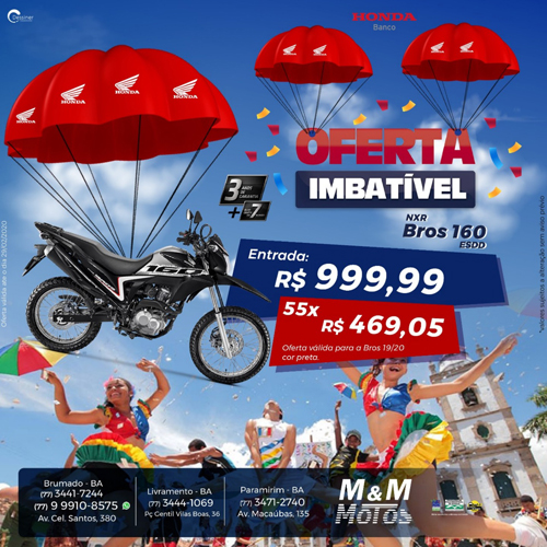 Confira a oferta imbatível da NXR Bros 160 na M & M Motos