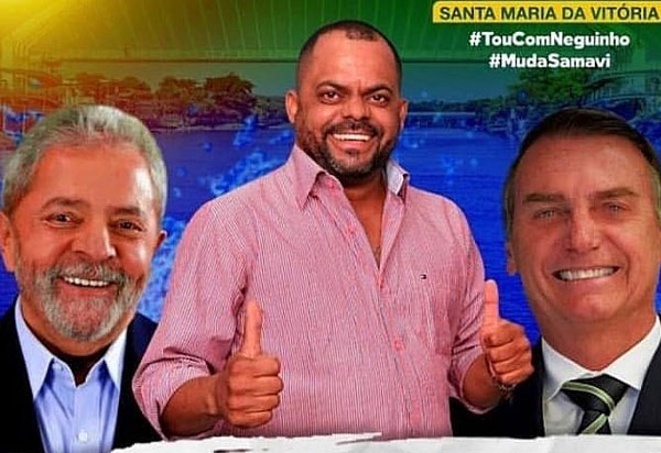 Para agradar direita e esquerda, vereador aparece em 'Santinho' ao lado de Lula e Bolsonaro