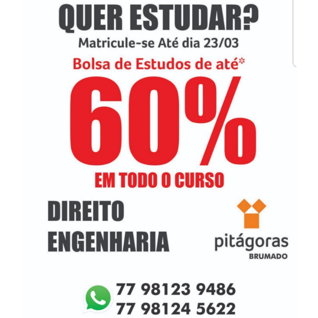 Faculdade Pitágoras de Brumado está ofertando bolsas de 60% para todo o curso; consulte condições