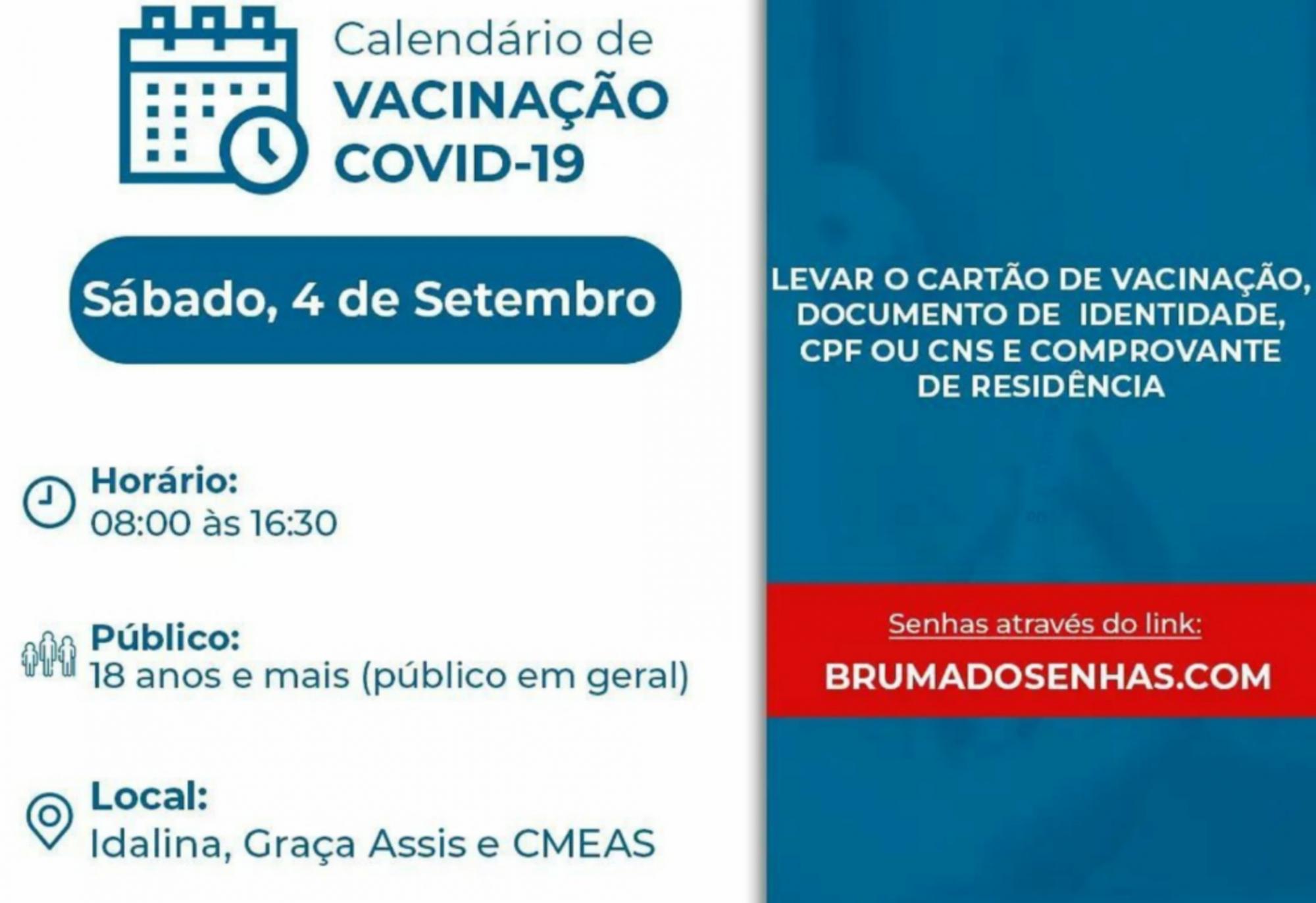 Brumado: Pessoas de 18 anos e mais podem se vacinar neste sábado (04)