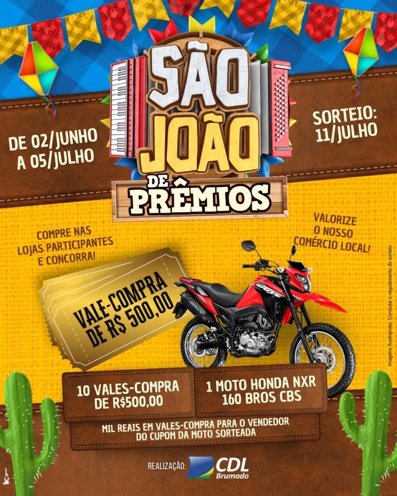 CDL Brumado lança campanha ‘São João de Prêmios’ com sorteios de moto e vales-compras