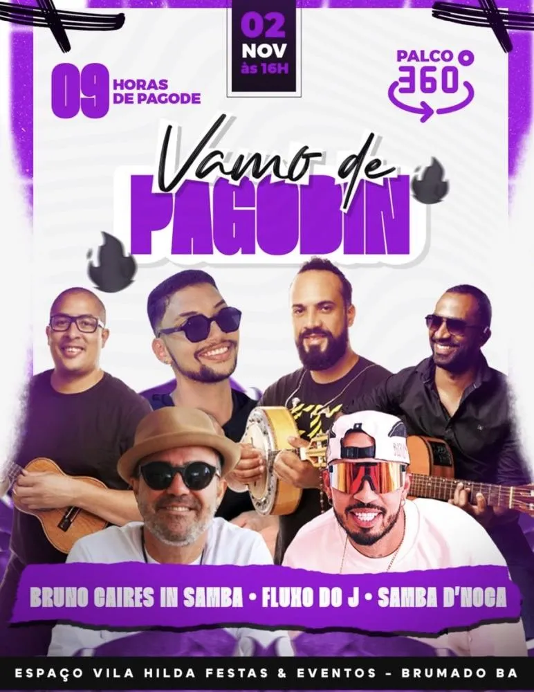 Brumado: Neste sábado (02), tem ‘Vamos de Pagodin’ com Bruno Caíres In Samba, Fluxo do J e Damba D’Noca