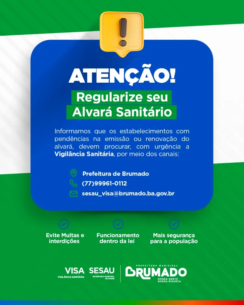 Prefeitura de Brumado orienta estabelecimentos a regularizarem Alvará Sanitário