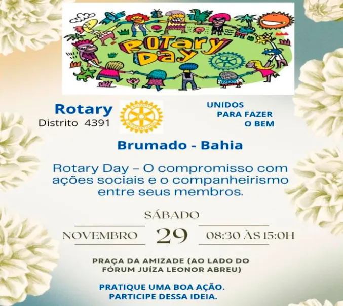 Rotary Day mobiliza Brumado em ação cidadã e serviços gratuitos dia 29 de novembro