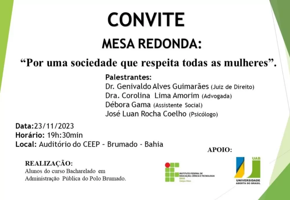 Por uma sociedade que ‘respeita todas as mulheres’ é tema de mesa redonda em Brumado