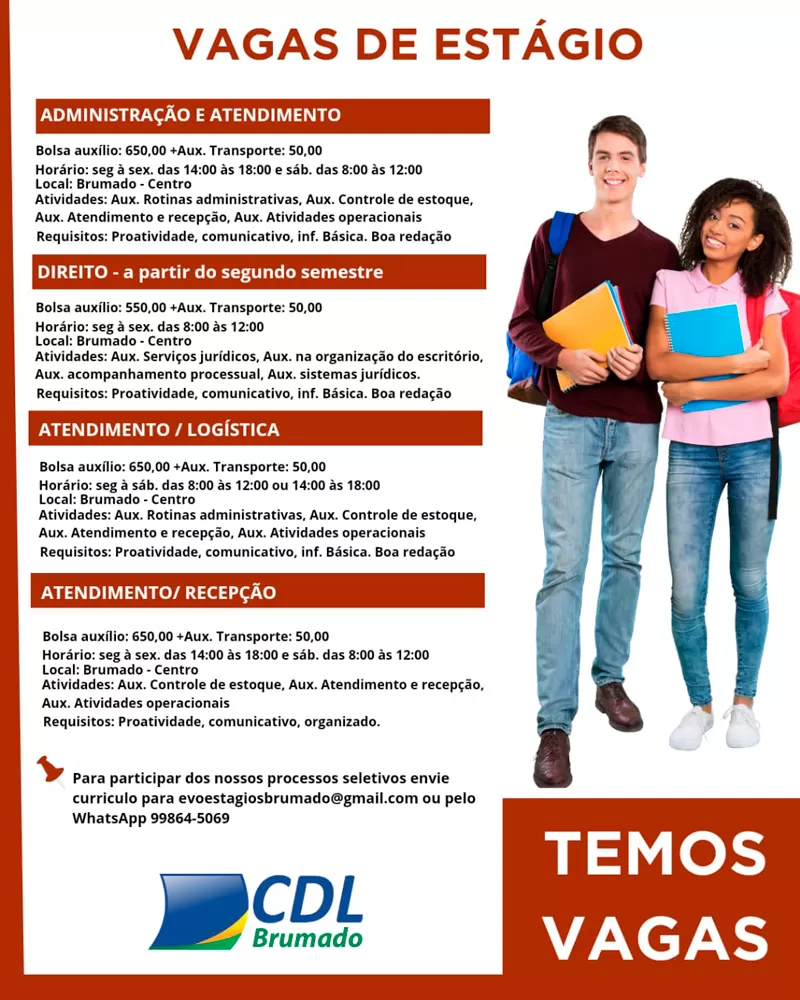 CDL de Brumado divulga vagas de Estágio para diversos níveis de escolaridade