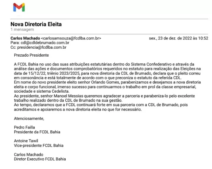 FCDL confirma regularidade das eleições da CDL de Brumado