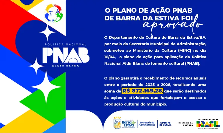 Plano de ação da Política Nacional Aldir Blanc é aprovado, e Barra da Estiva garantirá mais de R$ 870 mil em investimentos culturais até 2028