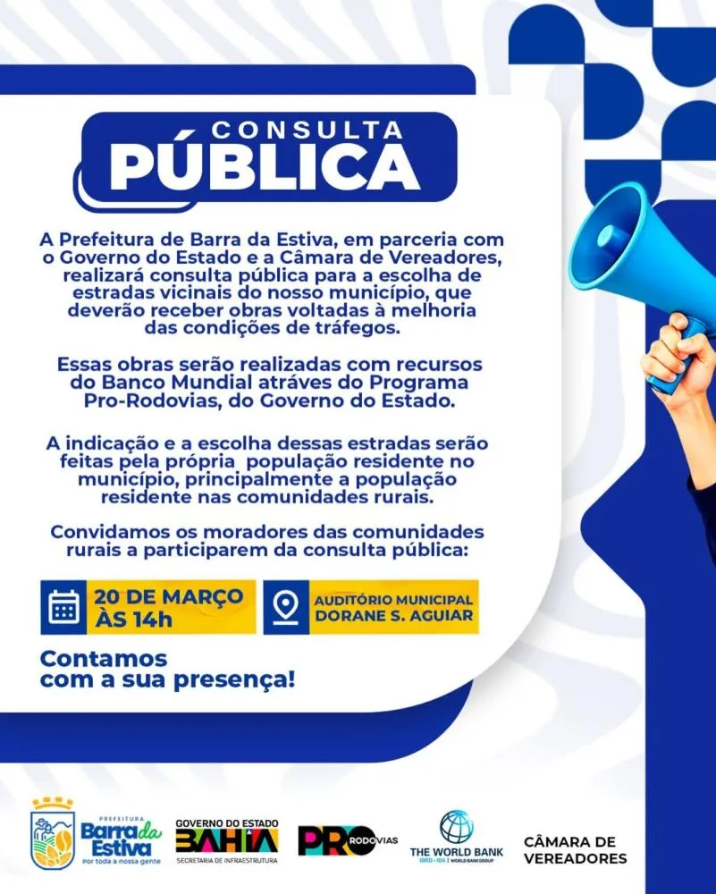 Prefeitura de Barra da Estiva realiza consulta pública para definir melhorias em estradas vicinais