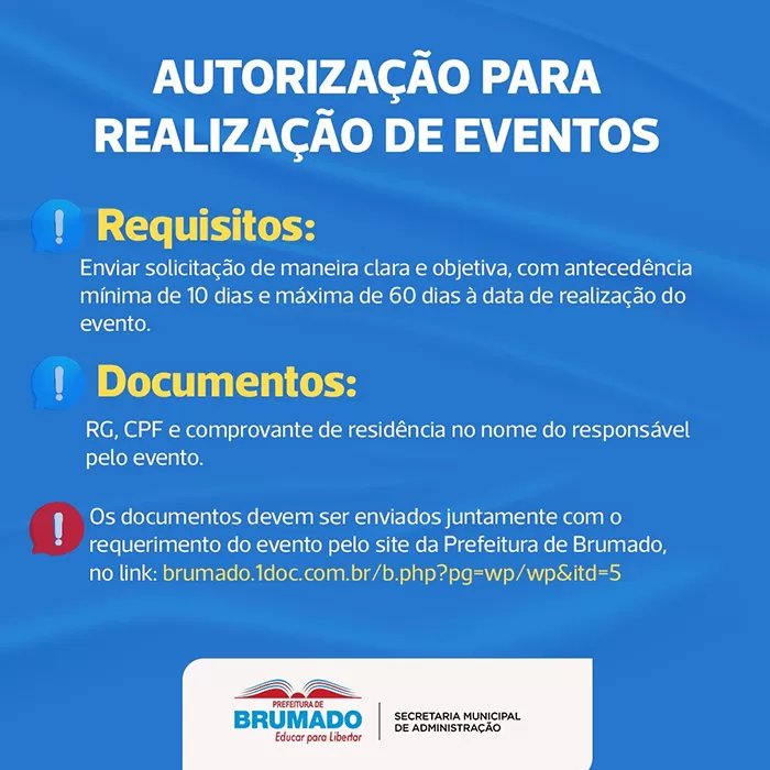 Autorização Prévia: Requisitos para eventos em Brumado