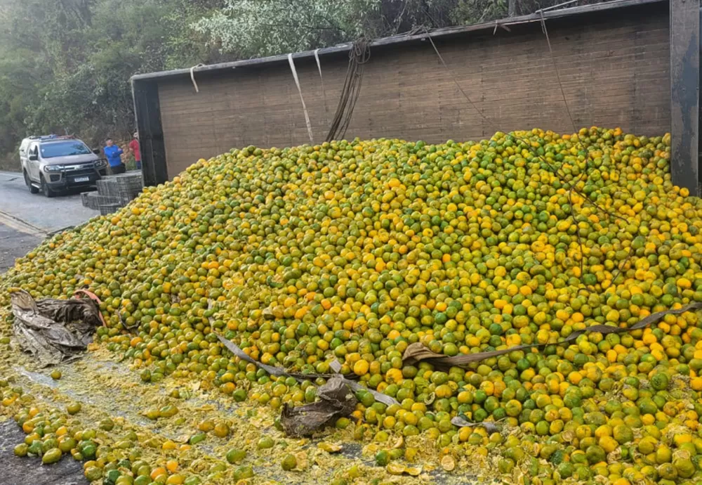 BA-148: Caminhão carregado de frutas perde controle e tomba na Serra da Almas