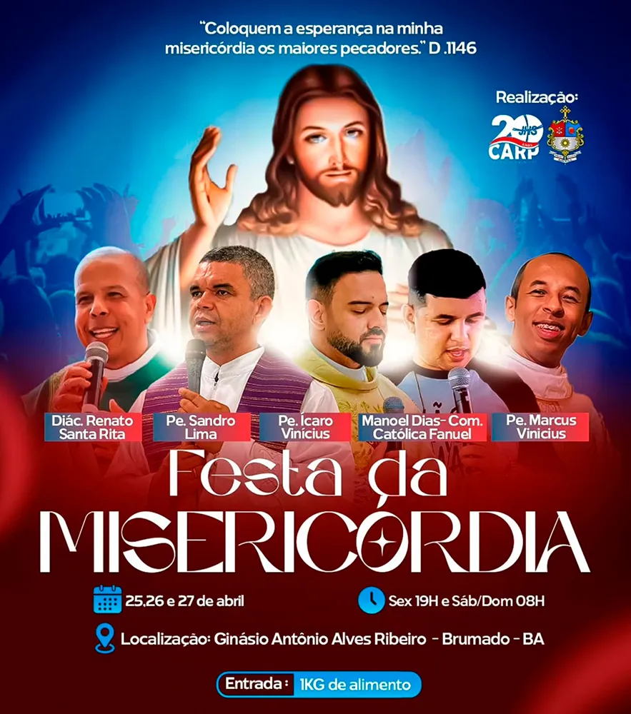 Festa da Misericórdia 2025 acontece em Brumado nos dias 25, 26 e 27 de abril