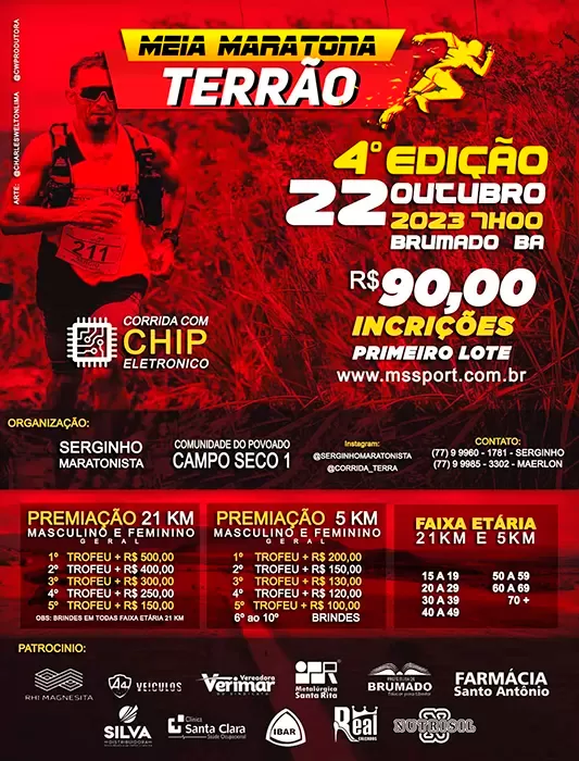 4ª edição da Meia Maratona do Terrão Solidário acontece em Brumado neste domingo (22/10)