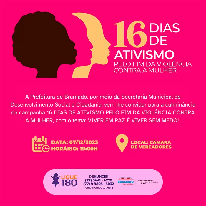 16 Dias de Ativismo: evento culminante acontece nesta quinta (07), em Brumado