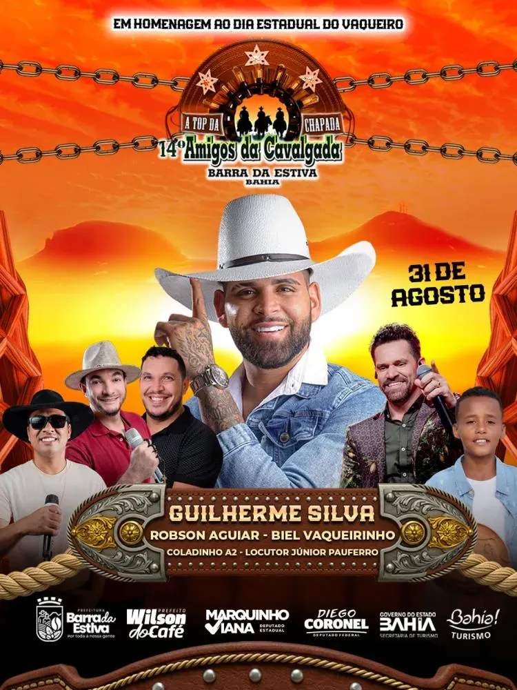 Guilherme Silva e outras atrações animam 14ª Cavalgada Amigos da Cavalgada em Barra da Estiva neste domingo (31)