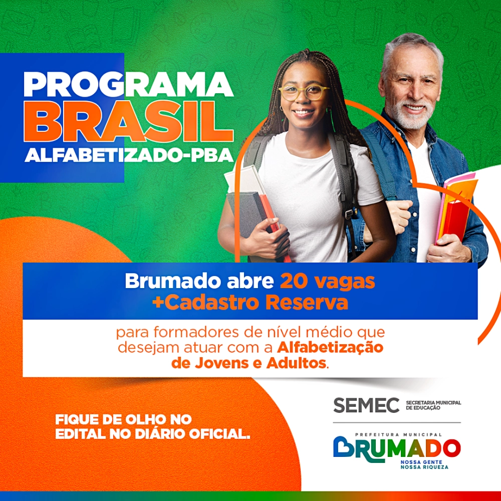 Brumado abre 20 vagas para formadores no Programa Brasil Alfabetizado