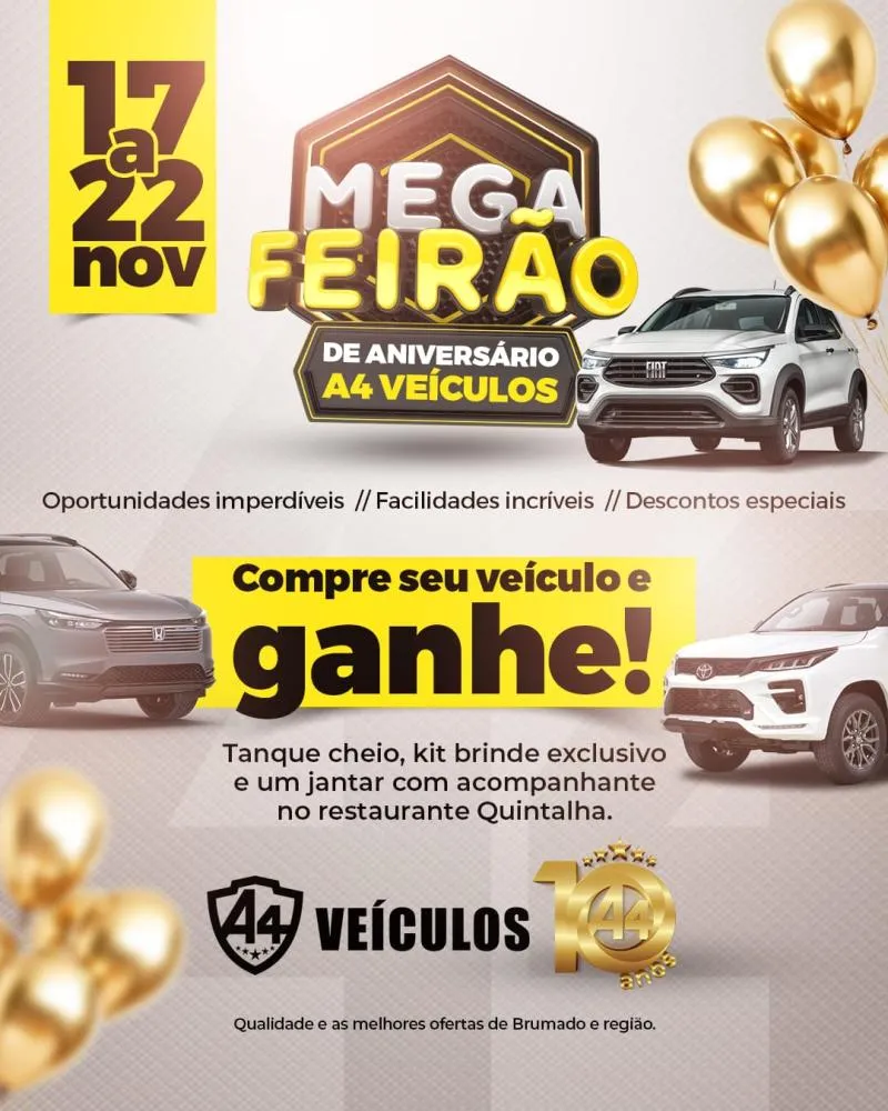 A4 Veículos celebra 10 anos com Mega Feirão repleto de ofertas em Brumado