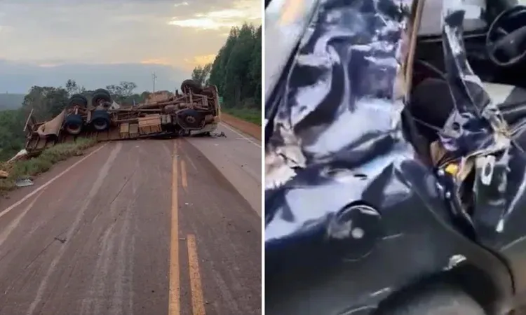 Caminhão colide com veículo e tomba no trevo entre Ibicoara e Barra da Estiva