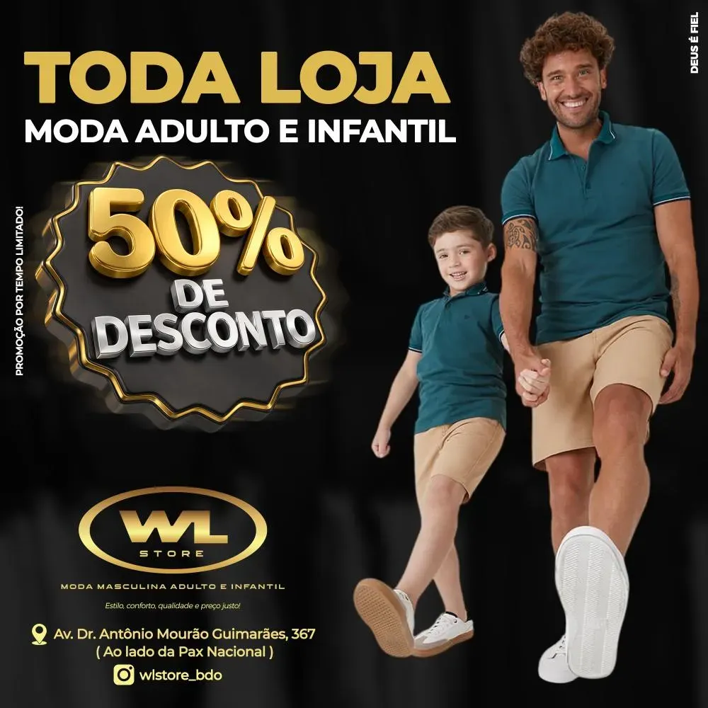 WL Store lança promoção com 50% de desconto em todas as peças de moda masculina