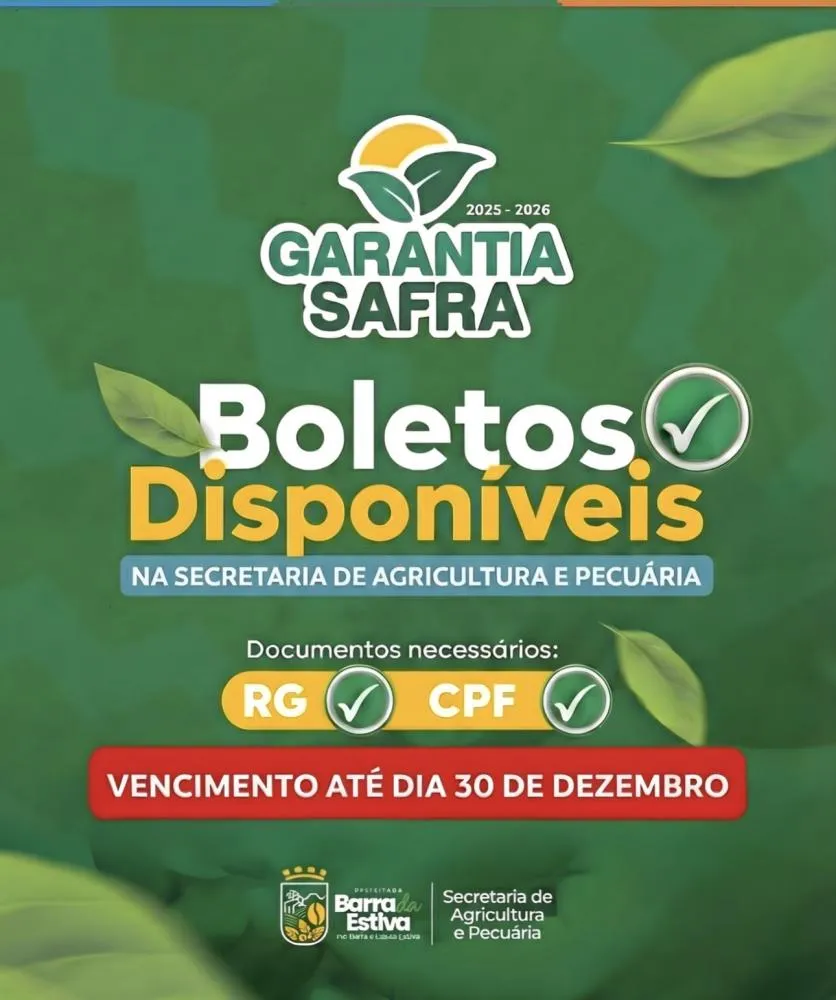 Barra da Estiva disponibiliza boletos do Garantia-Safra 2025/2026