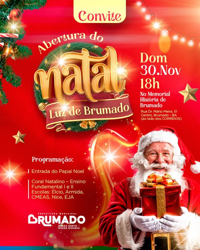 Neste domingo (30), Brumado dá início ao Natal Luz com decoração inédita e chegada do Papai Noel