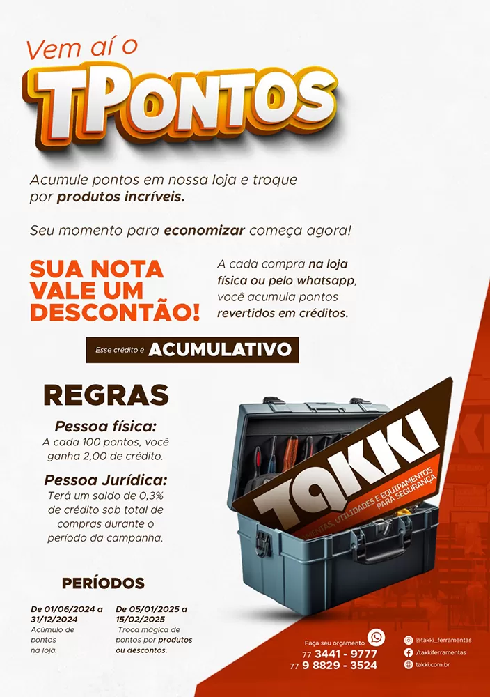 Baú da Takki Ferramentas: Transforme suas compras em Prêmios e Economias