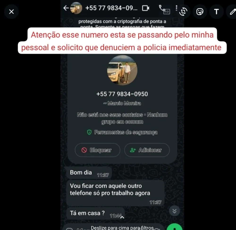 Ex-vereador Márcio Moreira alerta sobre golpe com uso de sua imagem em aplicativo de mensagens