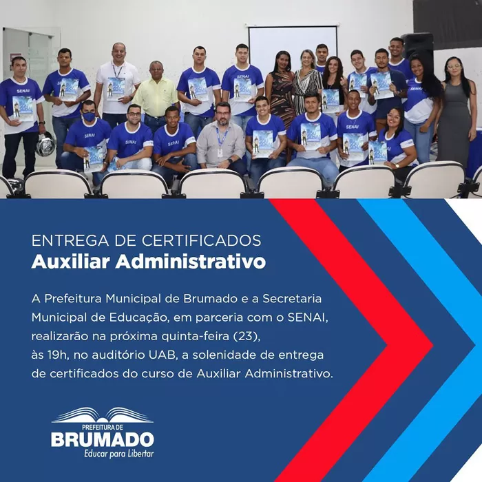 Prefeitura de Brumado e SENAI entregam certificados de curso de Auxiliar Administrativo