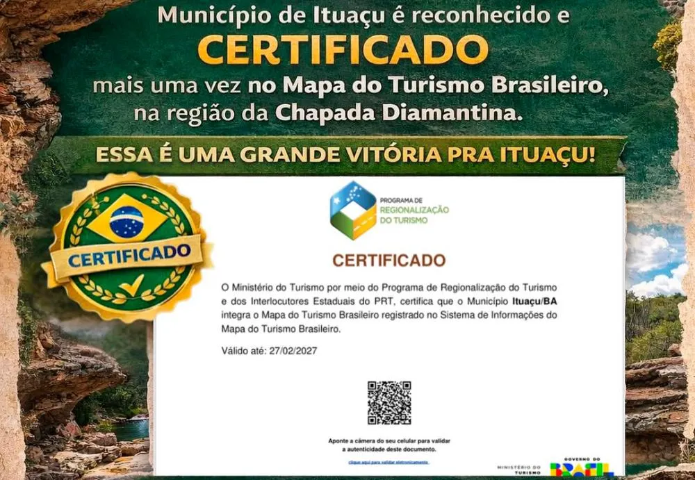 Ituaçu é o primeiro da Chapada Diamantina a garantir certificação no Mapa do Turismo em 2026
