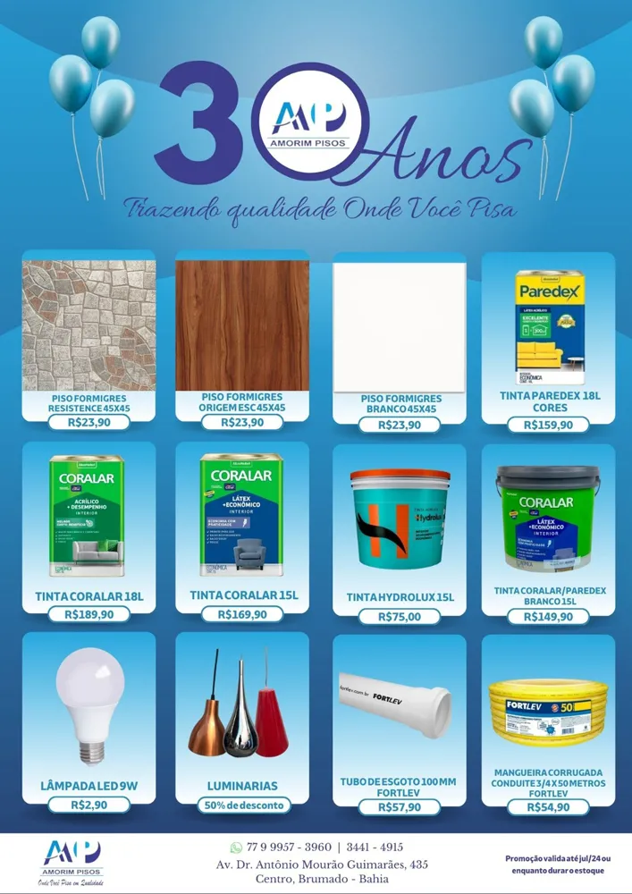 Amorim Pisos celebra 30 anos em Brumado com grandes ofertas