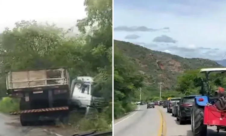 Acidente com carreta interdita totalmente a BA-148 na Serra das Almas