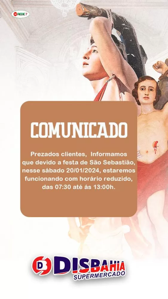 O Disbahia Supermercado estará aberto neste sábado (20/01)