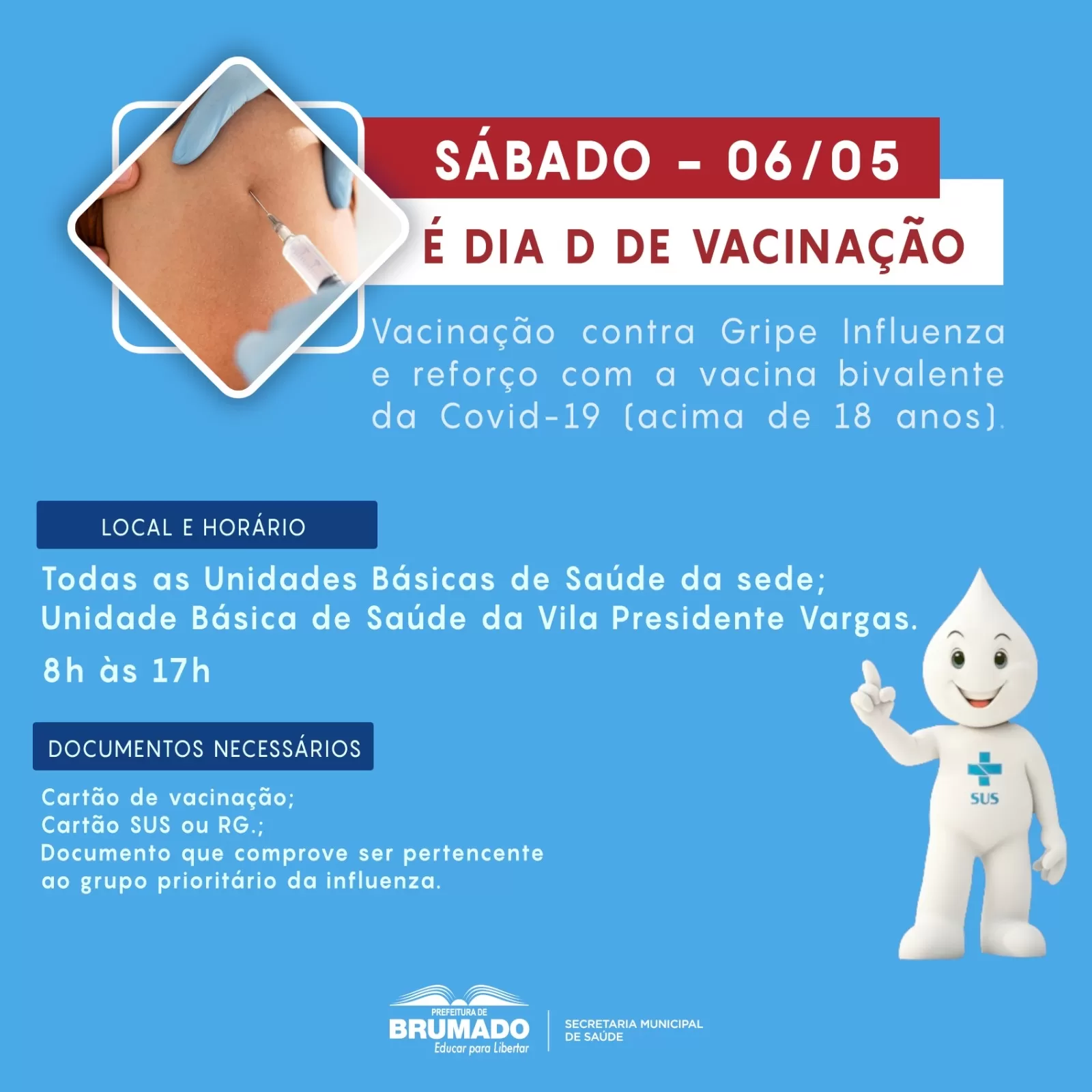 Prefeitura de Brumado irá realizar Dia D de Vacinação neste sábado