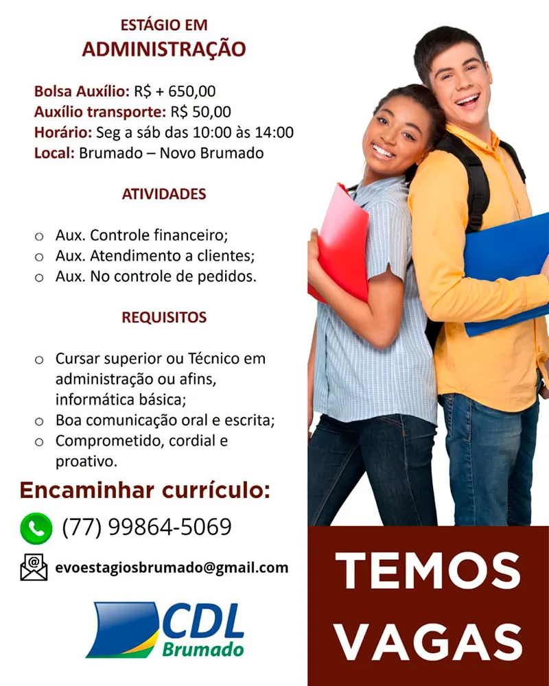 Oportunidade de Estágio em Administração em Brumado