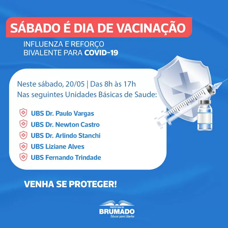 Unidades Básicas de Saúde de Brumado realizarão vacinação contra Covid-19 e Influenza no próximo sábado