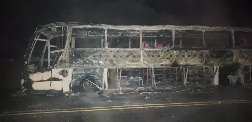 Ônibus da Viação Novo Horizonte pega fogo na BA-262