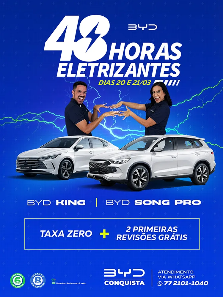 48h Eletrizantes da BYD Conquista traz condições especiais para compra de carros elétricos