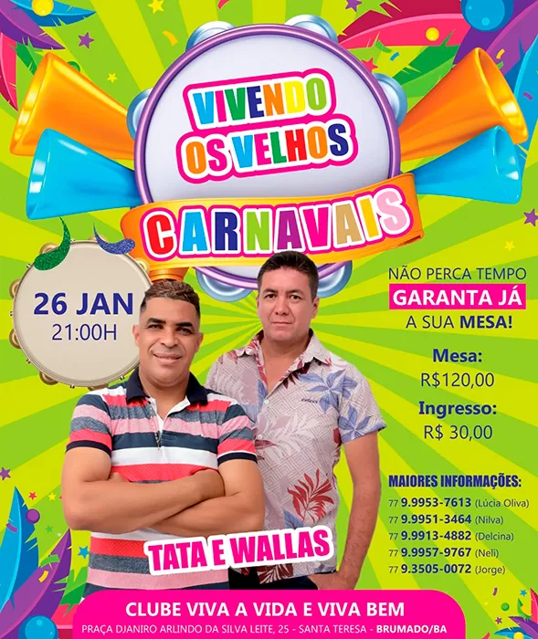 Brumado: Vem aí 'Revivendo os Velhos Carnavais' no dia 26 de janeiro