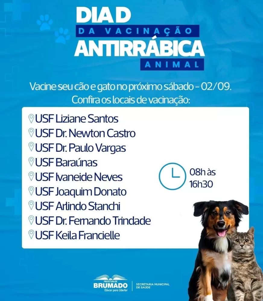 Próximo sábado (02/09) acontece a Campanha de Vacinação contra Raiva Animal em Brumado
