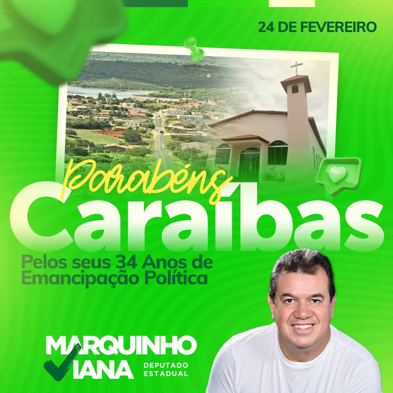 Caraíbas completa 34 anos de emancipação política e recebe parabéns do deputado Marquinho Viana