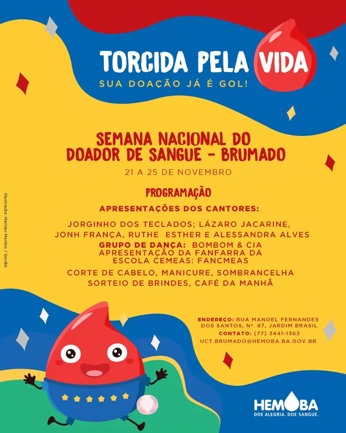 Hemoba convida voluntários para a Semana Nacional do Doador de Sangue 