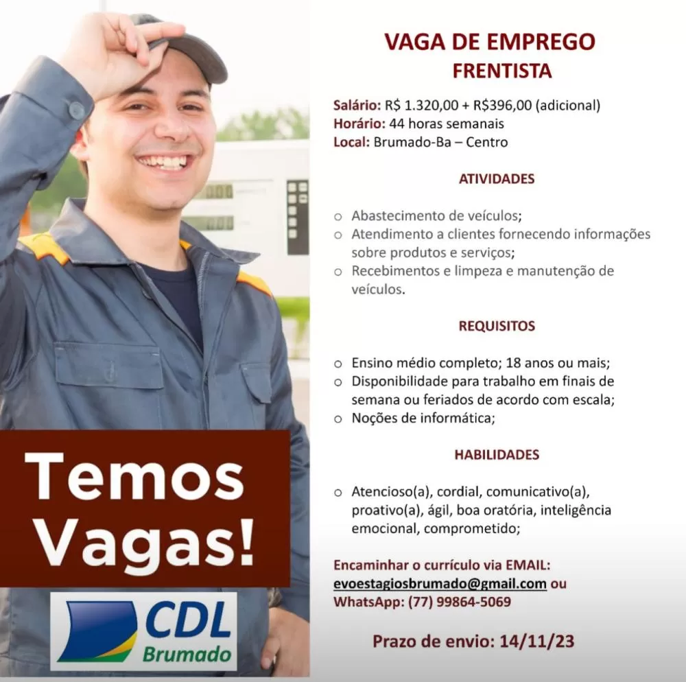 Oportunidade de Emprego em Brumado: Vaga para Frentista