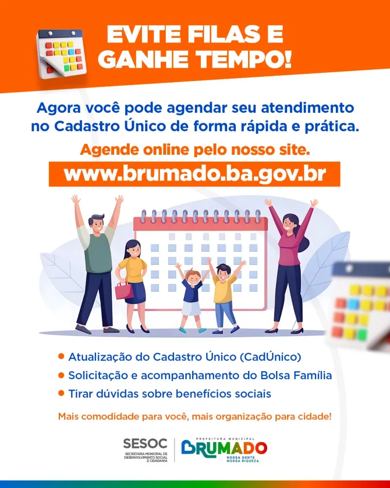 Prefeitura de Brumado disponibiliza agendamento online para atendimentos do Cadastro Único