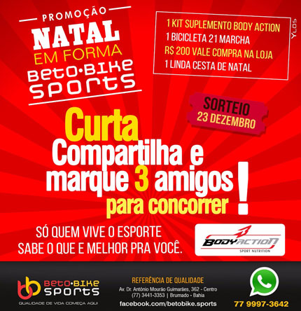 Brumado: Participe da promoção 'Natal em forma Beto Bike Sports'
